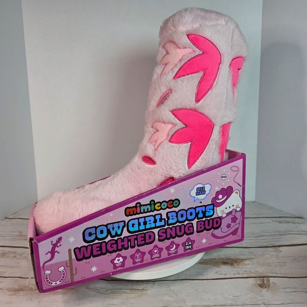 Mimicoco Cowgirl Boots Weighted Snug Bud Plush Pillow 2.6 Lbs Stress Support Pin